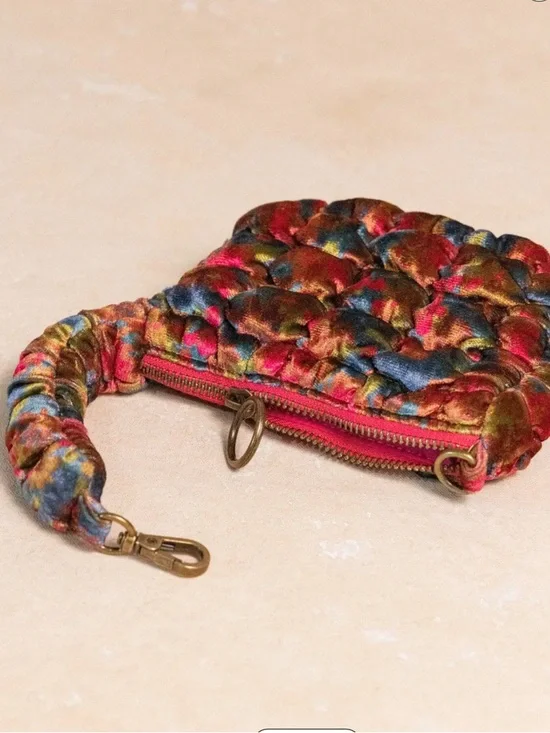 NWT Natural Life Puffy Velvet Mini Pouch - Teal/Pink Floral - Picture 2 of 6